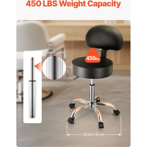 Tabouret à roulettes avec support dorsal - capacité poids 204 kg (1/5)