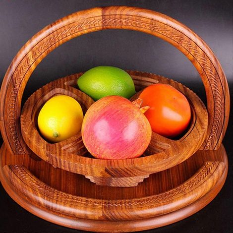 Plateau à fruits en bois sculpté à la main, corbeille à fruits en bois, 1 compartiment (1/5)