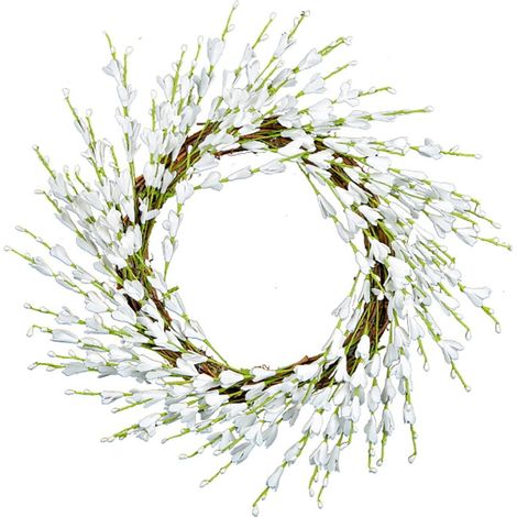 Couronne de porte en forsythia, 40 cm, style champêtre, ornée de grappes de fleurs, idéale pour la porte d'entrée, un mur, les fêtes et Noël. Décoration intérieure (1/5)