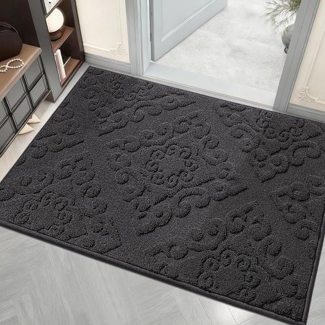 Tapis Entree Interieur 80 x 120 cm, Paillasson Intérieur Antidérapant Lavable, Tapis Pattes Chien Absorbant, Gris Foncé (1/5)