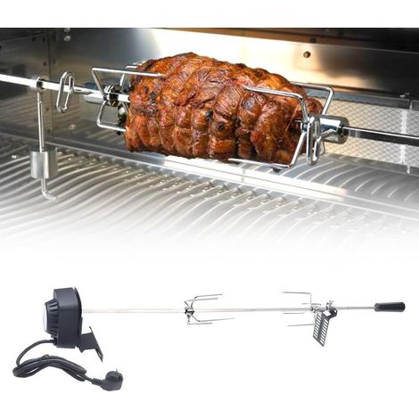 Barbecue électrique, kit de barbecue électrique en acier inoxydable, broche de barbecue avec moteur, rotation automatique à 360 ° pour barbecue à gaz, barbecue au charbon de bois et barbecue électriqu