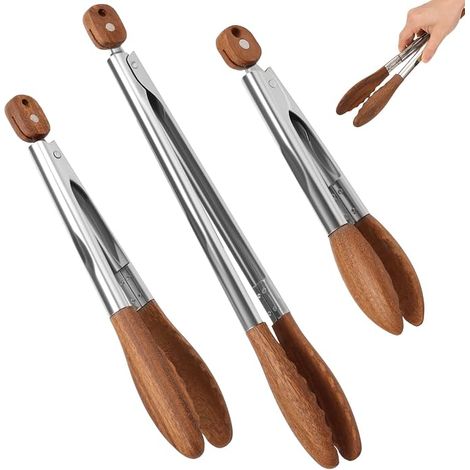 3-teiliges Kochzangen-Set aus Holz, 9/11/15 Zoll große Küchenzange aus natürlichem Walnussholz, Lebensmittelzange, geeignet zum Grillen, für Salate, zum Toasten, für gekochte Speisen usw. (1/5)