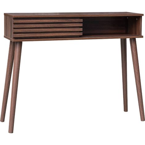 100cm scandi-style console, grooved wood effect, Madere, Walnut, 29x100x81 cm