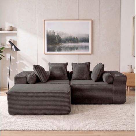 Sofá esquinero modular 266x110x60 cm de chenilla negra, para estudio, sin montaje – MEUBLIV (1/5)