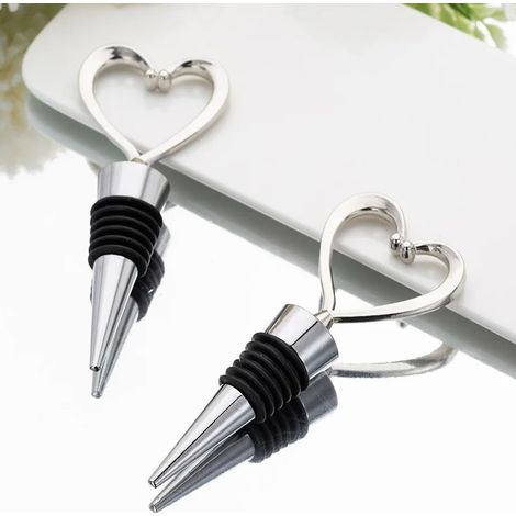 Tapón de vino de acero inoxidable - Longitud 11 cm - Elegante y eficaz para conservar el vino abierto (corazón) (1/3)
