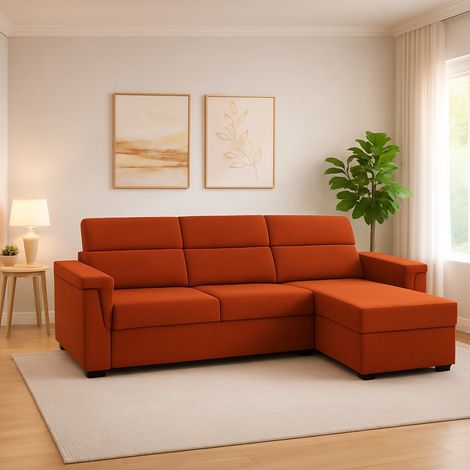 Divano Fisso con Penisola Cintano, Sfoderabile, Reversibile Made in Italy, Idrorepellente Multiposizione, 285x160 cm Arancione (1/5)