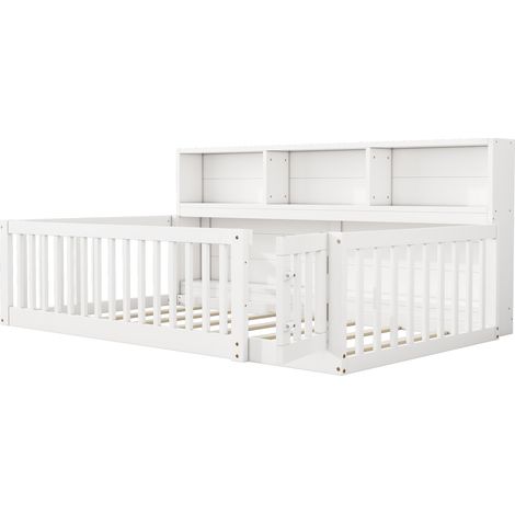 Hausbett 90 x 200 cm Weiß aus Kiefer und MDF mit Stauraum und Schutzgittern (1/5)
