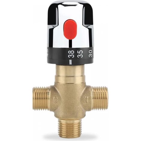 Thermostatmischer, Wassertemperaturregelventil aus massivem Messing G1/2, Dreiwege-Thermostatmischer, für den Einsatz in Badezimmer, Toilette usw.