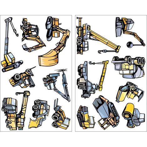 16 Pièces d'engins excavateurs et de camions sticker mural en forme de grue 2x 16x26cm (1/4)