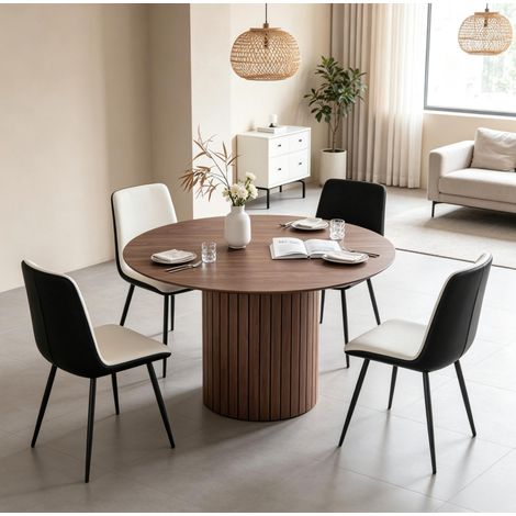 Tavolo da pranzo rotondo Ø 120 cm in legno, 4-6 persone, marrone scuro OKMYHOME (1/5)