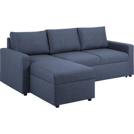 Sander Schlafsofa mit Ottomane, Aufbewahrung und Auszug blau. (1/5)