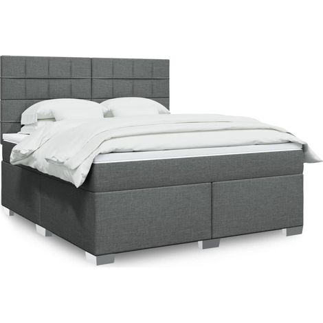 vidaXL Sommier à lattes de lit avec matelas Gris foncé 180x200cm Tissu (1/5)