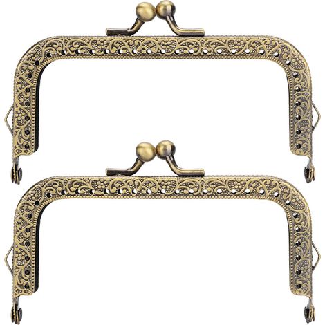 2 pièces Poignée de Sac DIY en Métal Vert Bronze, Cadre de Sac Carré Embossé, Poignée pour Sac à Main (10,5 cm) (1/5)