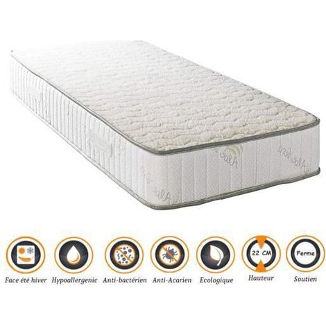 Matelas 180x200 x 22 cm - Ferme - Face Hiver Laine - Ame Poli Lattex Haute Densité (1/3)