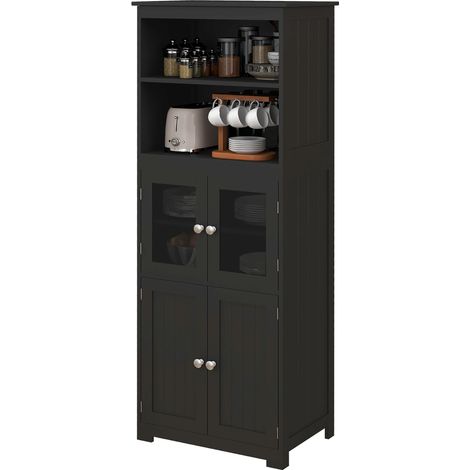Armoire de cuisine buffet cuisine vaisselier meuble de rangement multi-rangements dim. 60I x 30P x 162H cm noir