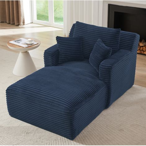 Sofá cama chaise longue de pana azul sin montaje OKMYHOME (1/5)