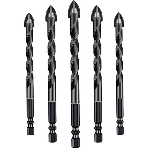 Lot de 10 forets à maçonnerie, 5/6/8/10/12 mm, noirs, pour carrelage, brique, verre, plastique, marbre, bois et céramique (1/5)