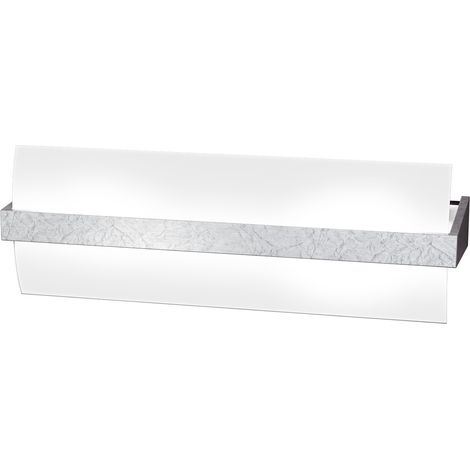 Applique Contemporanea Wood Metallo Foglia Argento Vetro Bianco 2 Luci E27 L40Cm