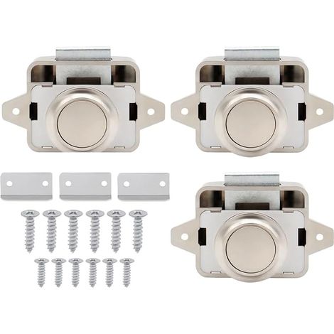 Push Button Latch, Furniture Lock, Push Button Lock, Keyless, for Camper Vans, Caravans, Cupboards, Drawers, Doors (1/5)