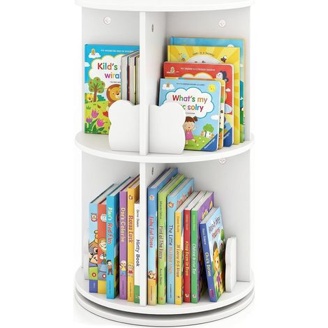 COSTWAY Bibliothèque Enfant Rotative à 360°à 2 Niveaux, Ours Blanc (1/5)