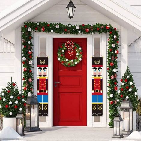 Rideau De Porte De Noël - Soldat Casse-Noisette - Extérieur Résistant Aux Intempéries - 32 X 180 Cm - Lot De 2 (1/4)