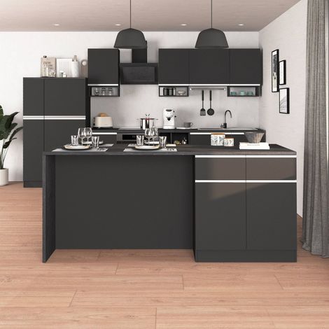 WHOUS Isola Cucina SOLE con 4 ante e 4 cassetti, tavolo da pranzo e piano di lavoro, ideale per open space e spazi ridotti, 200x90x90 cm, antracite opaco e report (1/5)