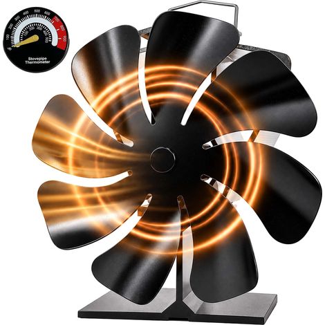 Relaxdays Kaminventilator, ohne Strom, Ofenventilator, 8 Blätter, HBT: 18x17x10 cm, mit Thermometer, Aluminium, schwarz (1/5)