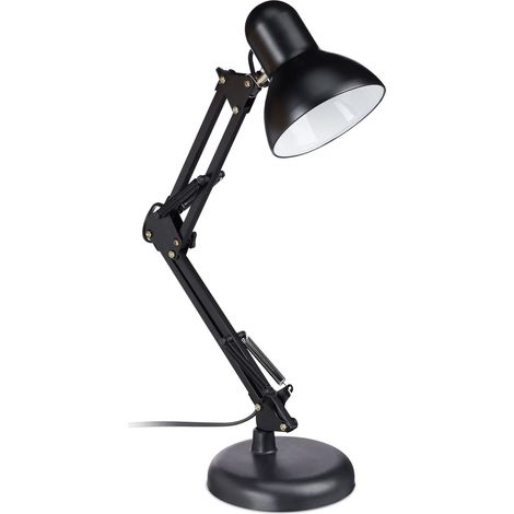 10024270 46 Lampe retro bras articulé flexible Veilleuse lecture Bureau métal E27 HlP 50 x 27 x 15 cm noire plastique 1 40 W 60 cm 12 x 1 virgule 40W (1/4)