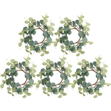 Guirlande d'eucalyptus artificielle avec fausses bougies, 5 pièces, décoration pour fête (1/5)