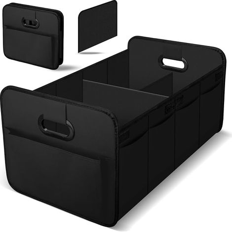 Rangement Coffre de Voiture,Organisateur de Coffre Pliable et Étanche pour Voiture, SUV, Berline & Camping-Car,RangementVoiture Interieur Compartiments Renforcés et Stable (Noir) (1/5)