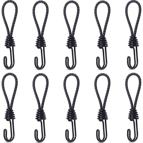 Lot de 10 tendeurs élastiques avec crochets en métal résistant aux chocs pour sécuriser les bâches de camping, bagages, tentes, vélos, jardin (1/5)