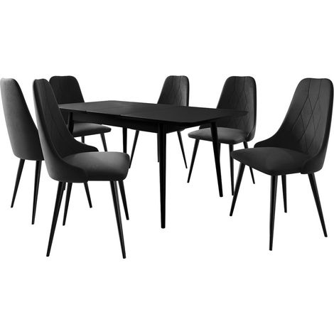 Conjunto de mesas y sillas para comedor Racine 125, Negro, 76x80x140cm, Diámetro: 0, Número de asientos: 6, Estilo: Contemporary