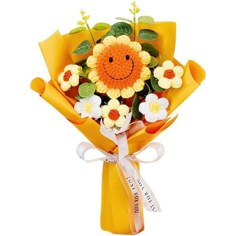 Gehäkelter Blumenstrauß handgefertigte Häkelblumen gestrickte lächelnde Sonnenblume gestrickter Blumenstrauß künstliche Blumen für Muttertag Abs (1/5)
