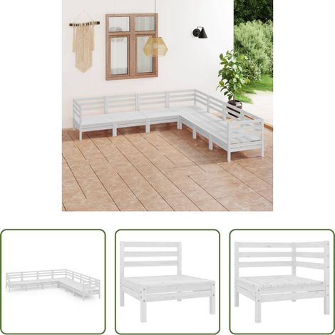 Holzsofa - 7-tlg. Garten-Lounge-Set Massivholz Kiefer Weiß (1/5)
