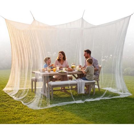 Grande moustiquaire d'extérieur anti-insectes à mailles ultra-fines pour terrasse, camping et jardin — moustiquaire portable avec corde (300 × 300 × 250 cm, 16 m²) (1/5)