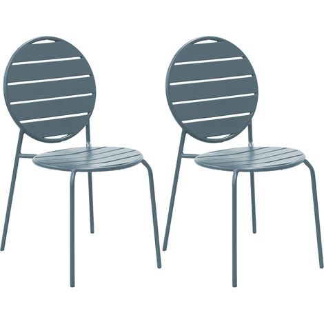 Lot de 2 chaises de jardin dossier rond en métal bleu gris - BACA