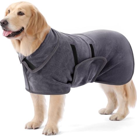 Peignoir Chien Microfibre Super Absorbante Réglable, Serviette Bain Chiens pour Séchage Rapide après Bain, Piscine, Plage et Pluie (Gris S) (1/5)
