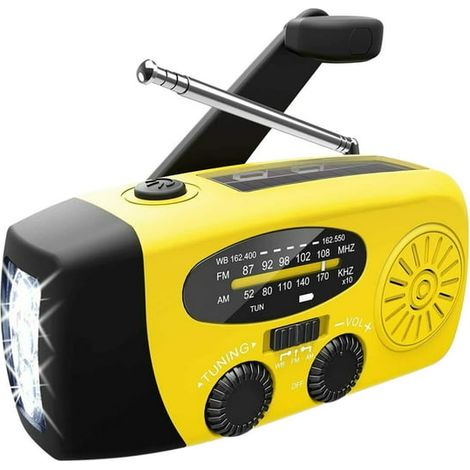 Radio d’urgence solaire portable avec manivelle, alimentation autonome, radio météo et secours pour camping, randonnée, panne de courant et situations d’urgence (1/5)