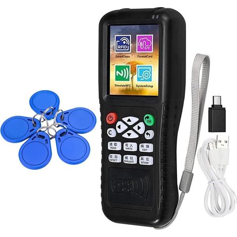 Lecteur de Carte à Puce RFID NFC X100 + 5 Porte-Clés CUID Duplicateur RFID Programmateur de Carte D'Identité IC Copieur de Clé Cryptée (1/5)