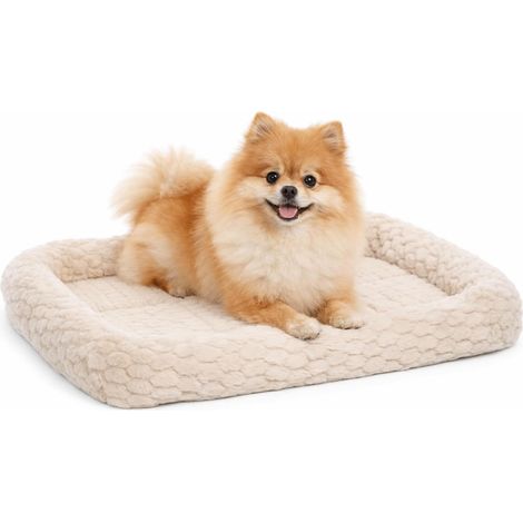 1 - Coussin Chien - Panier Chat - Avec Rebord En Peluche - Confort Mousse 1,5 Cm - Fond Antidérapant - Pour Cage Métallique - Beige - 55,5x38,5x6 Cm (1/5)