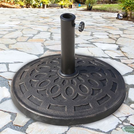 Base per ombrellone Outsunny in resina, 14 kg, con maniglie, supporto rotondo per ombrellone, per ombrelloni con diametro del palo 38 mm/48 mm, per balcone, terrazzo, giardino, bronzo