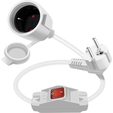 Cable D'extension Schuko Court avec Interrupteur 16A 250V Rallonge Schuko Courte avec Interrupteur Prise IP44 pour Usage Extérieur ou Intérieur (Blanc, 0.5 m) (1/5)
