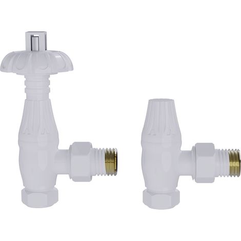 Traditional Thermostatic TRV Antique Design Angled Radiator Rad Valves Pair White (1/5)