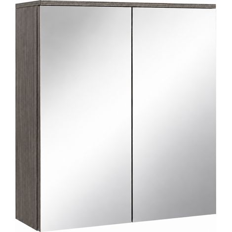 Badezimmer Spiegelschrank Toledo 60cm Grau Eiche – Stauraum Unte