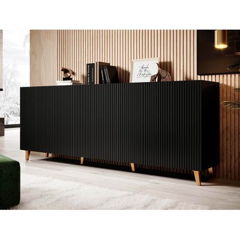 Bestmobilier – Buffet bas 4 portes 200 cm noir et blanc – Panneau stratifié – Résistant à l’humidité et aux rayures – Design contemporain (1/5)