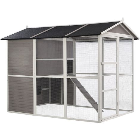 Pollaio in Legno con recinto 10 galline L. 266 x P. 174 x H. 205 cm Bianco - FERAS