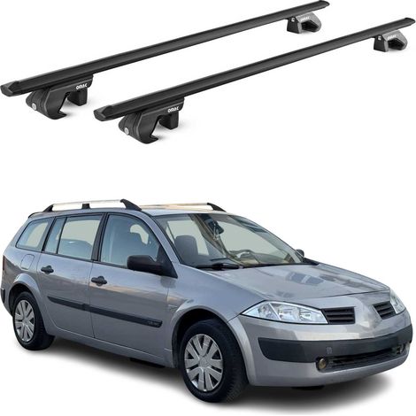 OMAC Dachträger Aluminium TÜV geprüft für Renault Megane II III Kombi 2003-2016 – Für Standard Dachreling – T Nut – Max 90 kg – 2 Schlösser Schwarz (1/5)