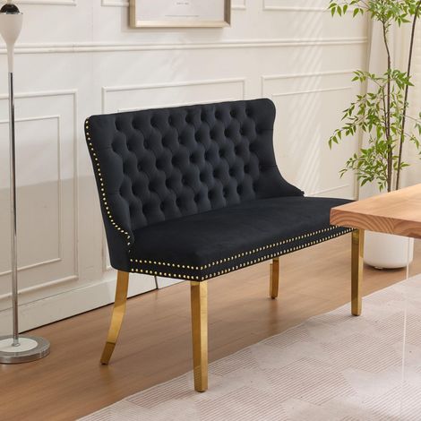 Barhocker aus schwarzem Samt, hohe Rueckenlehne, Holzgestell, hoehenverstellbar,58×116×89.5cm (1/5)