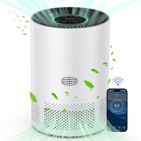 Purificateurs d'air pour la maison H13 True HEPA pour chambre à coucher, cuisine, toilettes pour fumée et poussière, odeurs de pollen, détection PM2.5-with wifi-Blanc
