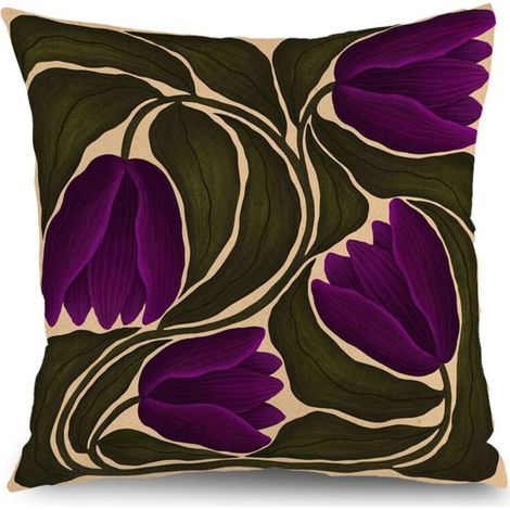 Taie d'oreiller fleurs naturelles, décoration salon chambre,50×50cm (1/5)